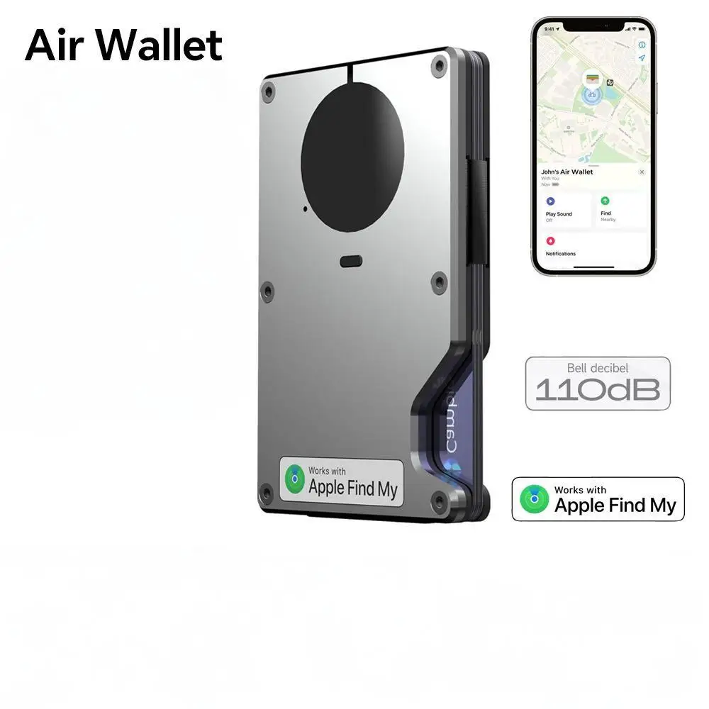 Air Wallet, Minimalist Wallet with Built in Airtag Chip, RFID Blocking Credit Card Holder,Compatible with Apple Find My iOS Only