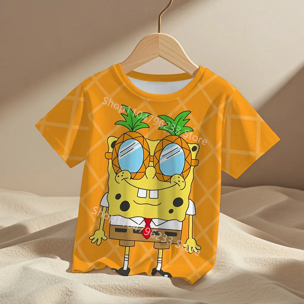 2025 Impresión 3D de dibujos animados lindos Bob Esponja ropa de bebé de 5 a 14 años ropa de exterior masculina para niños niño niña camiseta Top