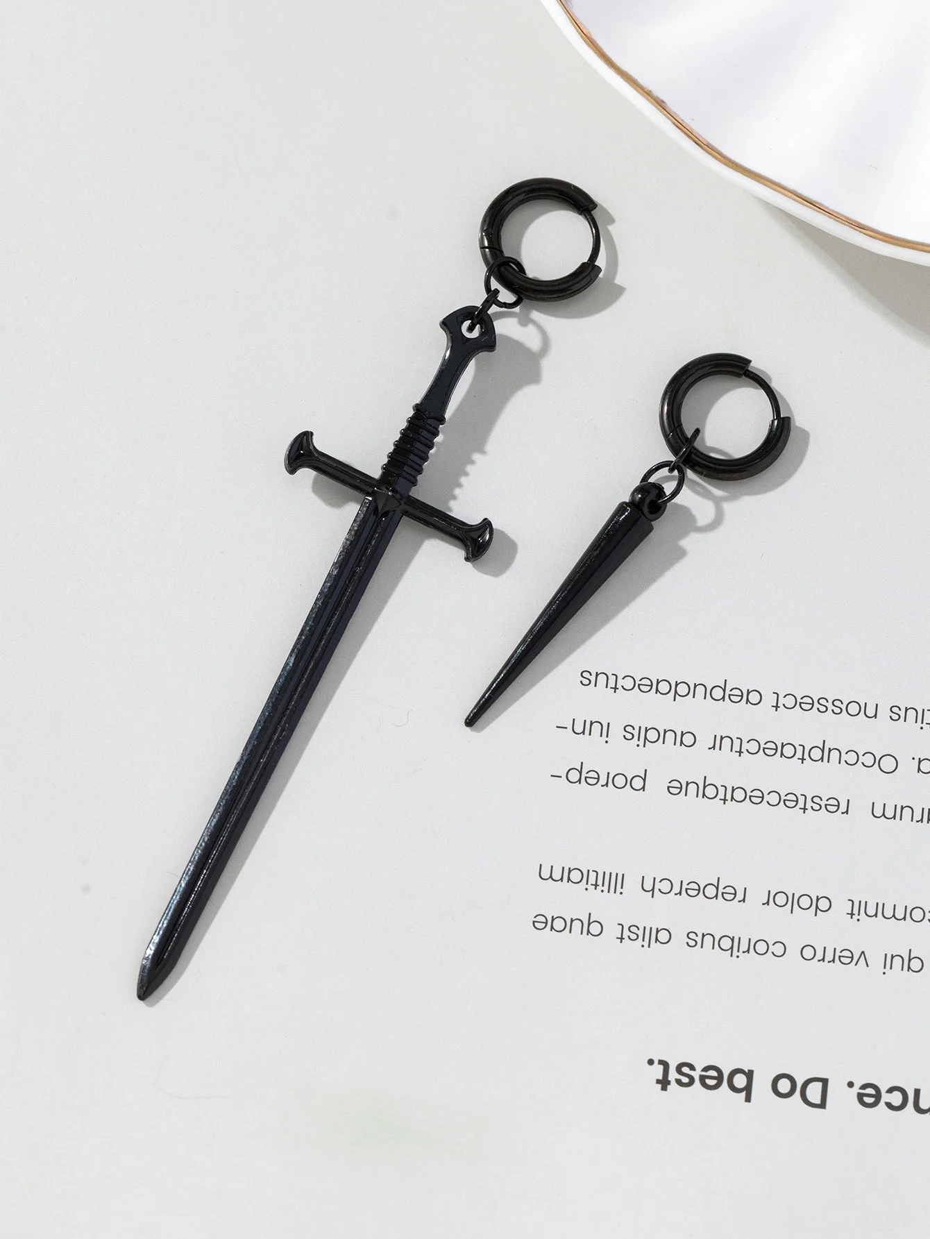 Handmade Y2k Alternative Fashion Earrings/Onyx Warrior Variant/Asymmetrica/Black Sword & Pointed Stud Earrings