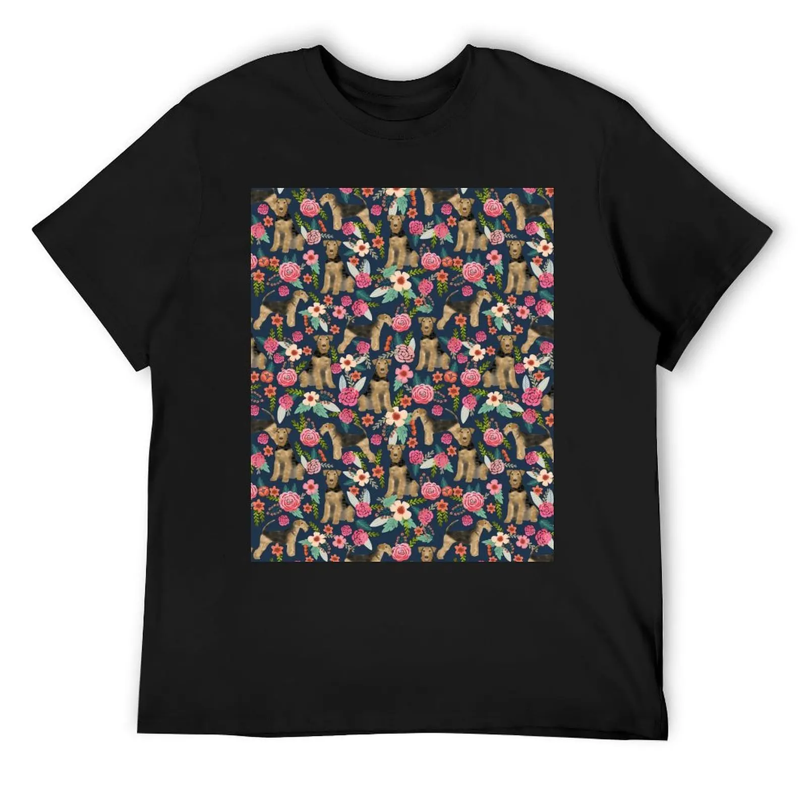 

Airedale Terrier Dog florals pattern dog breed customized pet portrait by pet friendly T-Shirt vintage clothes clothing for men