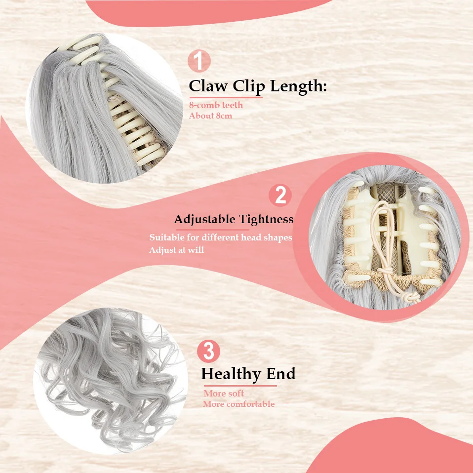 Hairro 24inch Long Wavy Ponytail Synthetic Hair Pony tail Claw Clip in Fake Hair Extension for Women Bleach Blonde Hairpiece