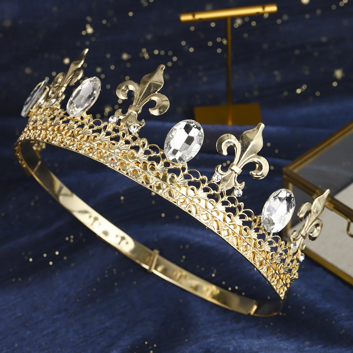 Mode Legierung Luxus Strass männer Krone Vintage Stil Exquisite Kopfschmuck Haar Zubehör Festliche Hochzeit Tiara – Detail 9