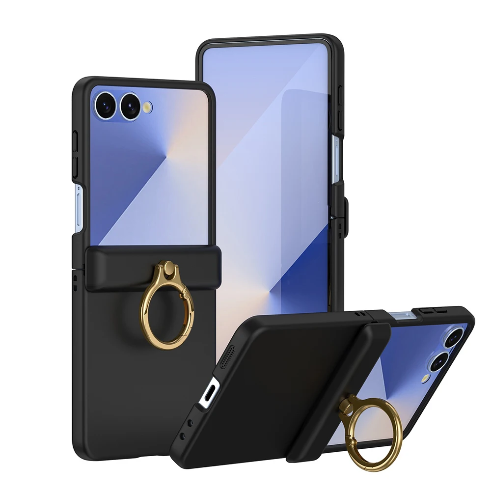 

For Samsung Galaxy Z Flip 7 Case 360 Ring Holder Stand Slim Hybrid Silicone Dual Layer Shockproof Protective Cover Women Men