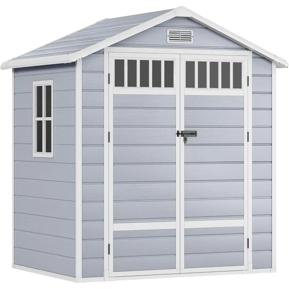 Gray 6x4.4ft Outdoor Storage Shed with Enclosed-Style, Side Windows, Lockable Door, and Vents for Garden and Backyard Use