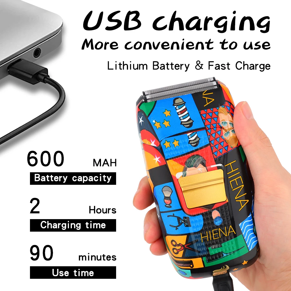 HIENA Personalized graffiti double-blade razor, electric shaver, USB charging Hair Trimmer for men Beard Shaving Machine
