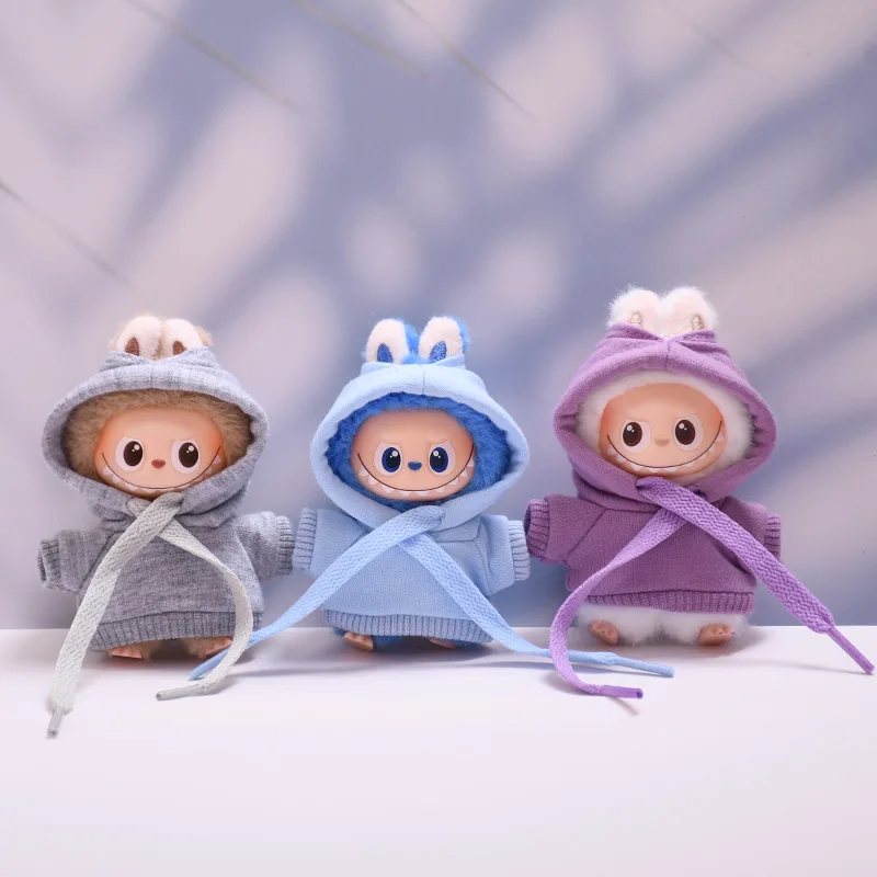 Doll Clothes For 10cm Mini Labubu 4.0 Solid-Color Hooded Sweatshirt With Drawstring Multiple Colors Available