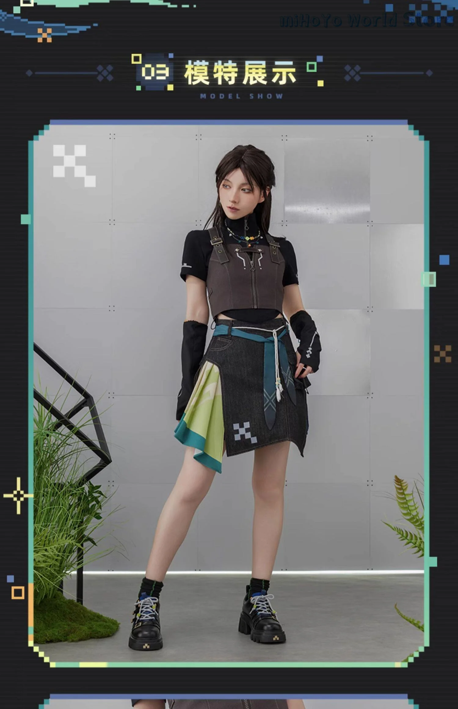In Stock Kinich Skirt MiHoYo Original Genshin Impact Kinich Theme Impression Lrregular Patchwork Denim Short Skirt Cosplay