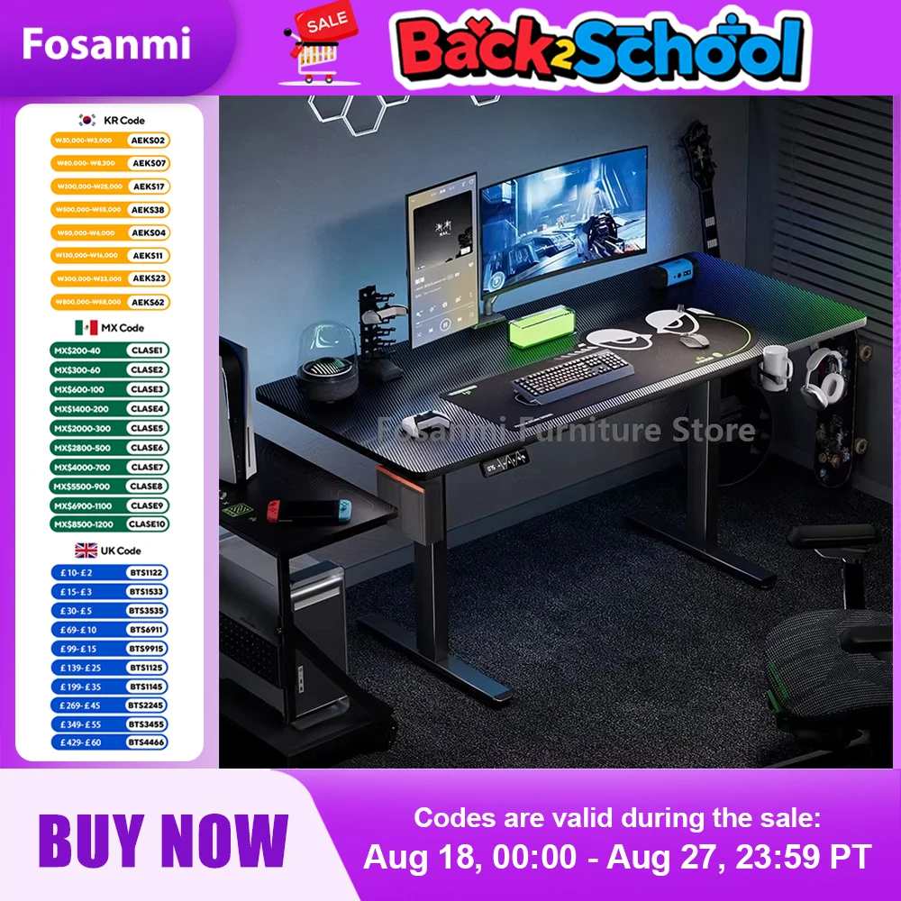 Tavolo da gioco elettrico in fibra di carbonio per scrivania da computer ad altezza regolabile per la casa Tavolo da tavolo da tavolo con movimento per stanza robusta e spaziosa