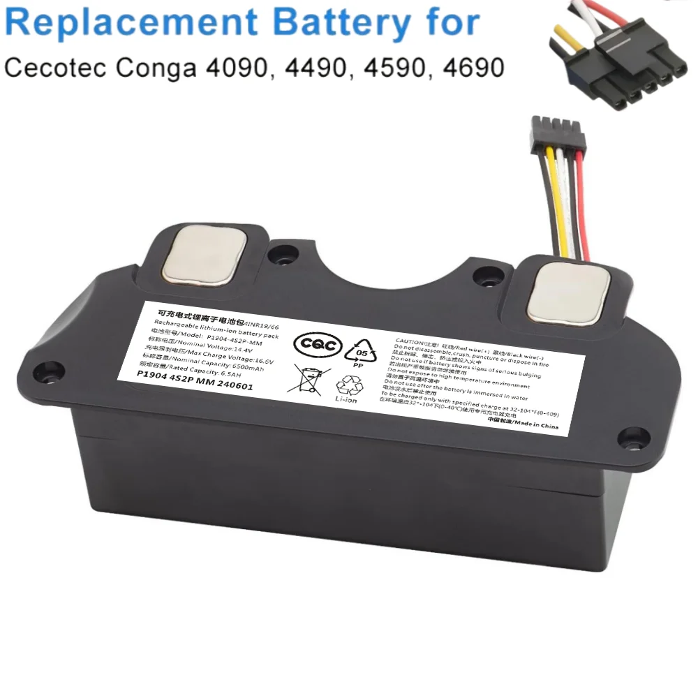 Nova bateria de substituição para ecotec conga 4090 4490 4590 4690 robô aspirador acessórios peças reposição ferramenta 14.8v 6500mah.
