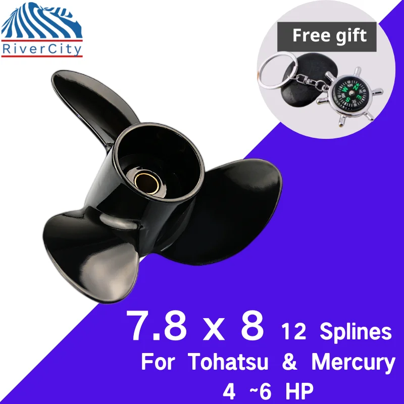 For Mercury 4hp 5hp 6hp Outboard Propeller 7.8x8 Boat Motor  Aluminum Alloy  Screw Ship Marine Engine 3 Blade 12 Spline