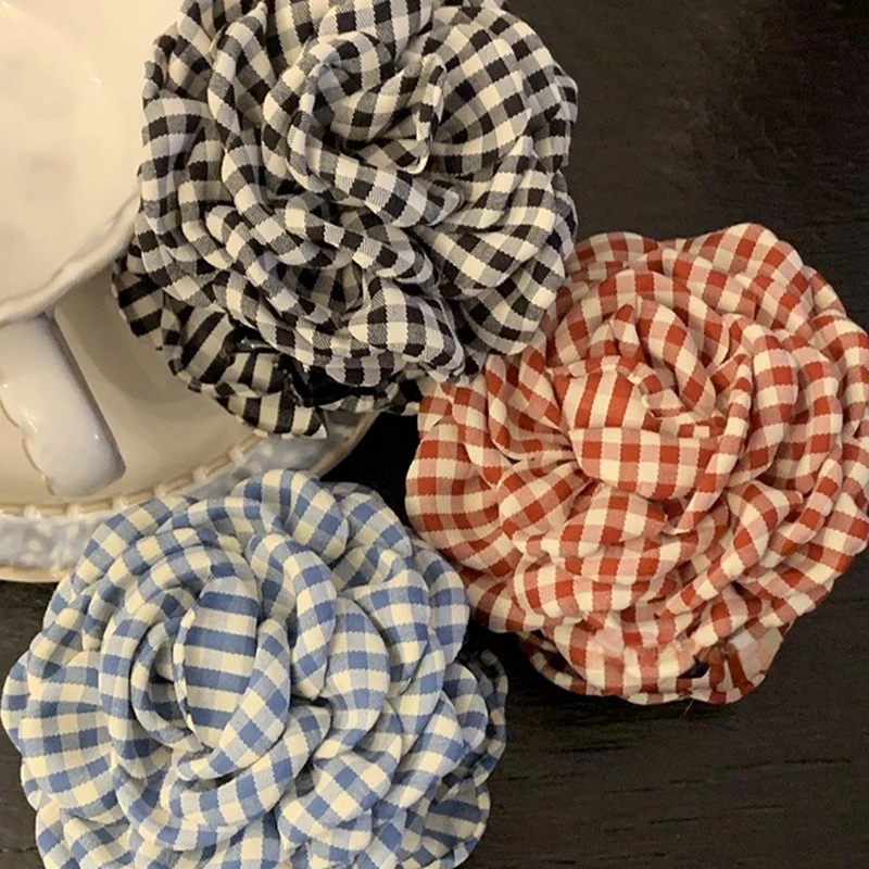 달콤한 절묘한 격자 무늬 꽃 헤어 클립 여자를위한 우아한 유행 상어 클립 여자 간단한 다목적 헤어 액세서리 선물