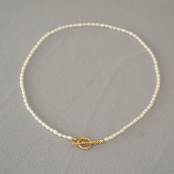 Brass With 18K Gold Real Pearl OT Chain Necklaces Women Jewelry Punk Party T Show Designer Club Ins Rare Japan Korean Trendy