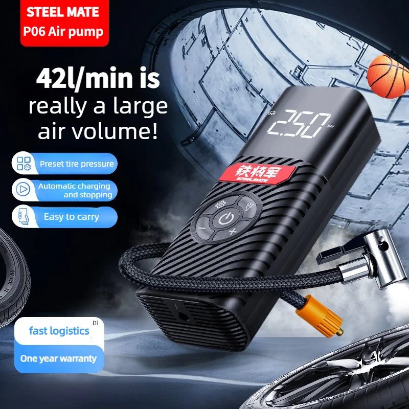 STEELMATE P06 12V Corded Car Air Compressor - Precise Digital Tire Inflator for Car Moto Bike Camping Equipment