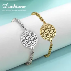 Lucktune Flower of Life Bracelet for Women Stainless Steel Hollow Geometric Box Chain Wrist Bracelets Wicca Jewelry Party Gift