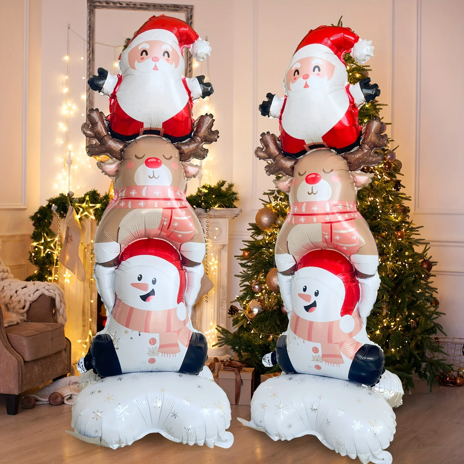 2 Stück 59-Zoll-Weihnachts-Luftballons aus Aluminiumfolie, Schneemann, Rentier, Weihnachtsmann, gestapelt in Form, Weihnachtsfeier-Dekoration