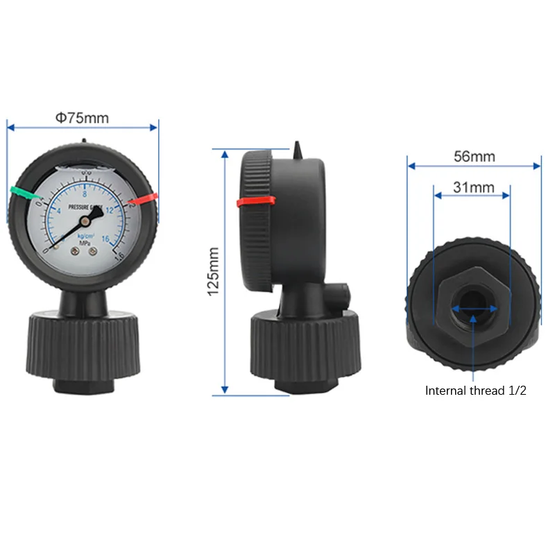 Manometr membranowy Y-60FE 0-1.6 MPA Radialny G1/4 Całkowicie z tworzywa sztucznego