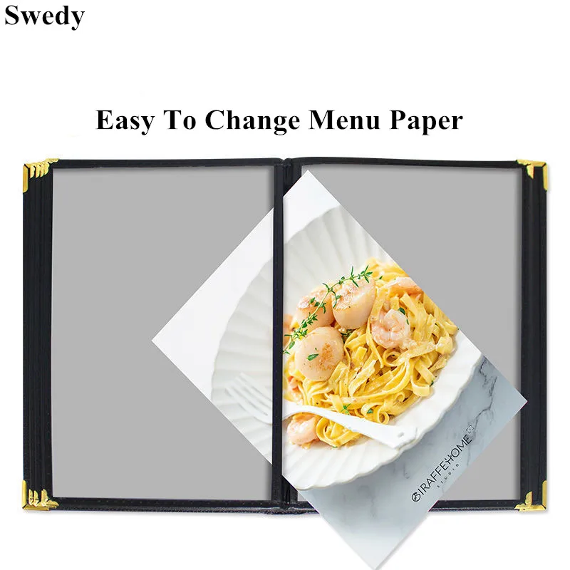 Custom Logo 6 Pages 12 Views A4 Restaurant Menu Cover Clear Viewing Surfaces PVC Menu Paper Holder Book Folder