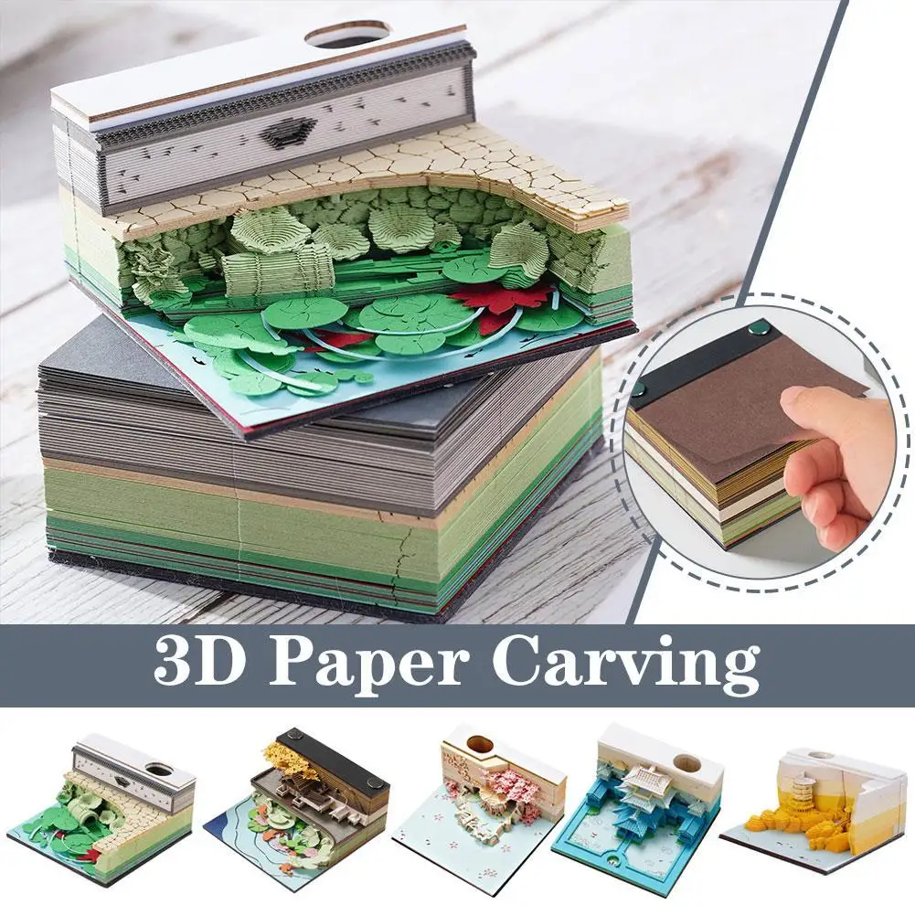 Note Desk Calendar Without Calendar Creative 3D Three-dimensional Paper Sculpture Landscape Office Desktop Decoration