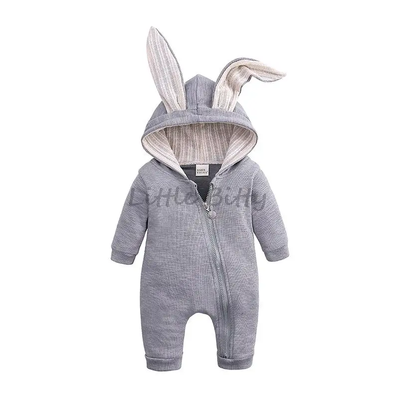 Spring Autumn Newborn Baby Boys Rabbit Cartoon Hooded Rompers Infant Jumpsuits Easter Bunny Baby Romper Zipper Newborn Clothes