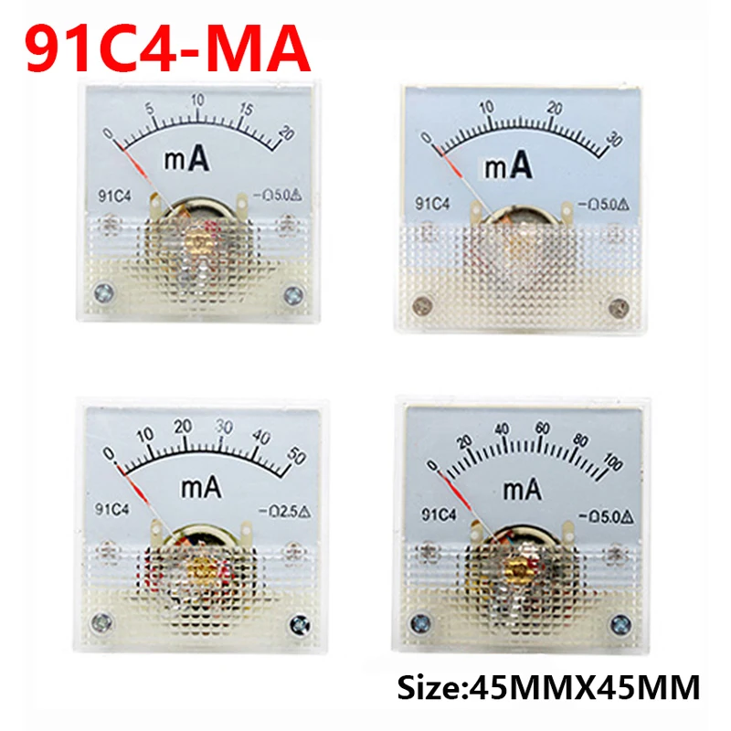 91C4- mA DC Pointer type milliammeter 1mA 5mA 10mA 50mA 100mA 200mA 300mA 500mA Analog Mechanics Plate table Ammeter