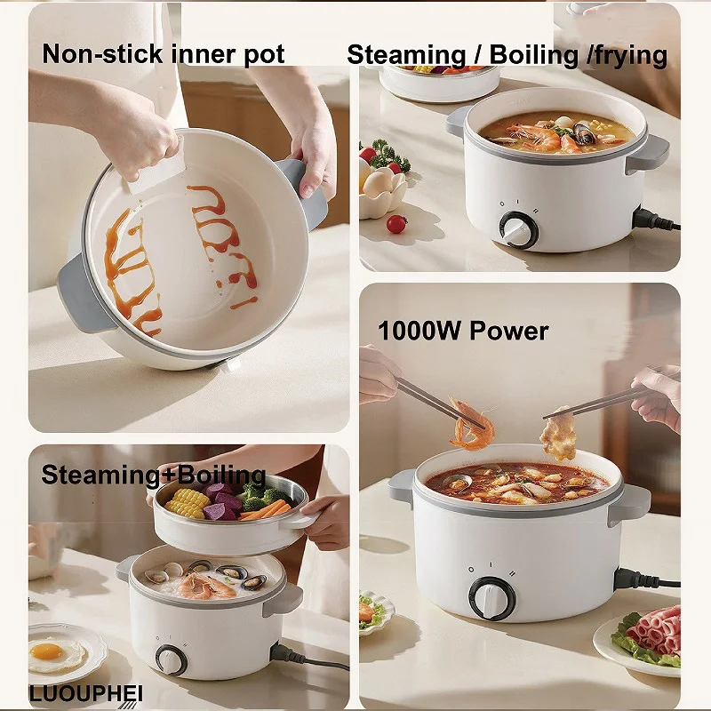 110V/220V Electric Cooking Pot Dormitory Multi-Function Pot Home High Capacity Hot Pot Ceramic Glaze Non-Stick Pot Noodle Cooker