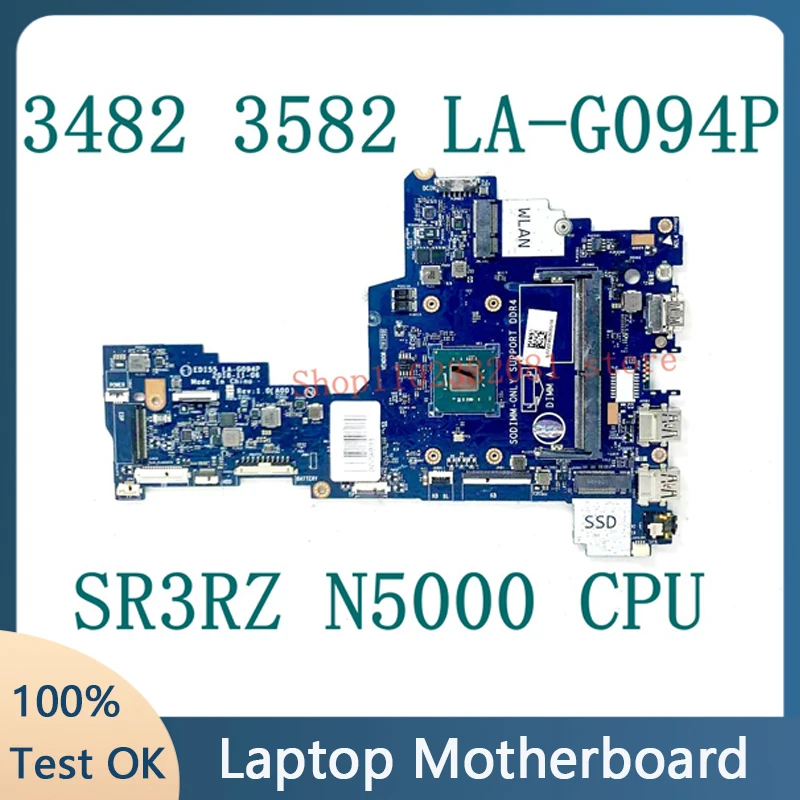 Laptop Motherboard para Dell Inspiron, EDI55 LA-G094P, Mainboard de alta qualidade, SR3RZ, N5000 CPU, 100% de trabalho completo Bem, 3482 3582 Laptop