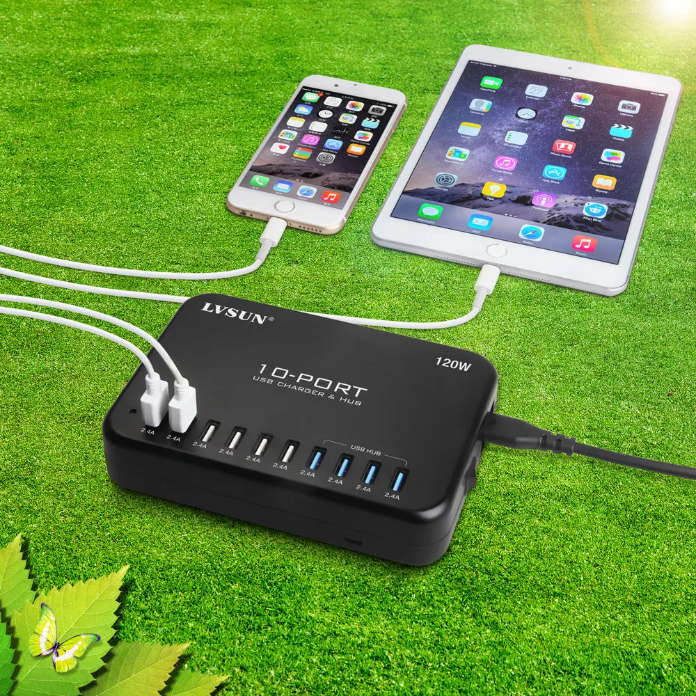 

120 Вт 10 портов USB зарядное устройство для ipad iphone 11 10 8 ,galaxy,Xiaomi,Matebook Htc,Moto LVSUN V 24A высокоскоростной Универсальный Настольный