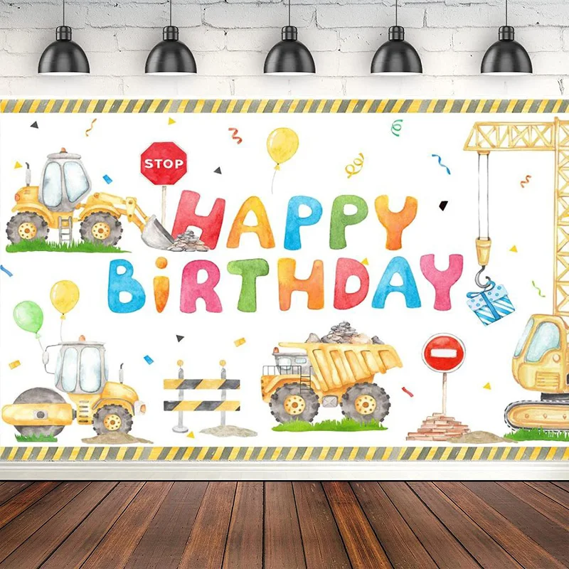 

Construction Theme Photography Backdrop Bricks Builder Dump Trucks Birthday Party Banner Decor Supplies Excavator Background