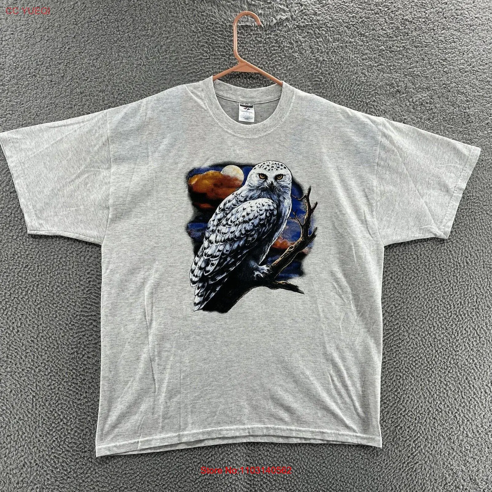 ВИНТАЖНАЯ футболка с совой, мужская, очень большая, серая, снежная, зимняя, с рисунком птицы, повседневная, 00-е годы