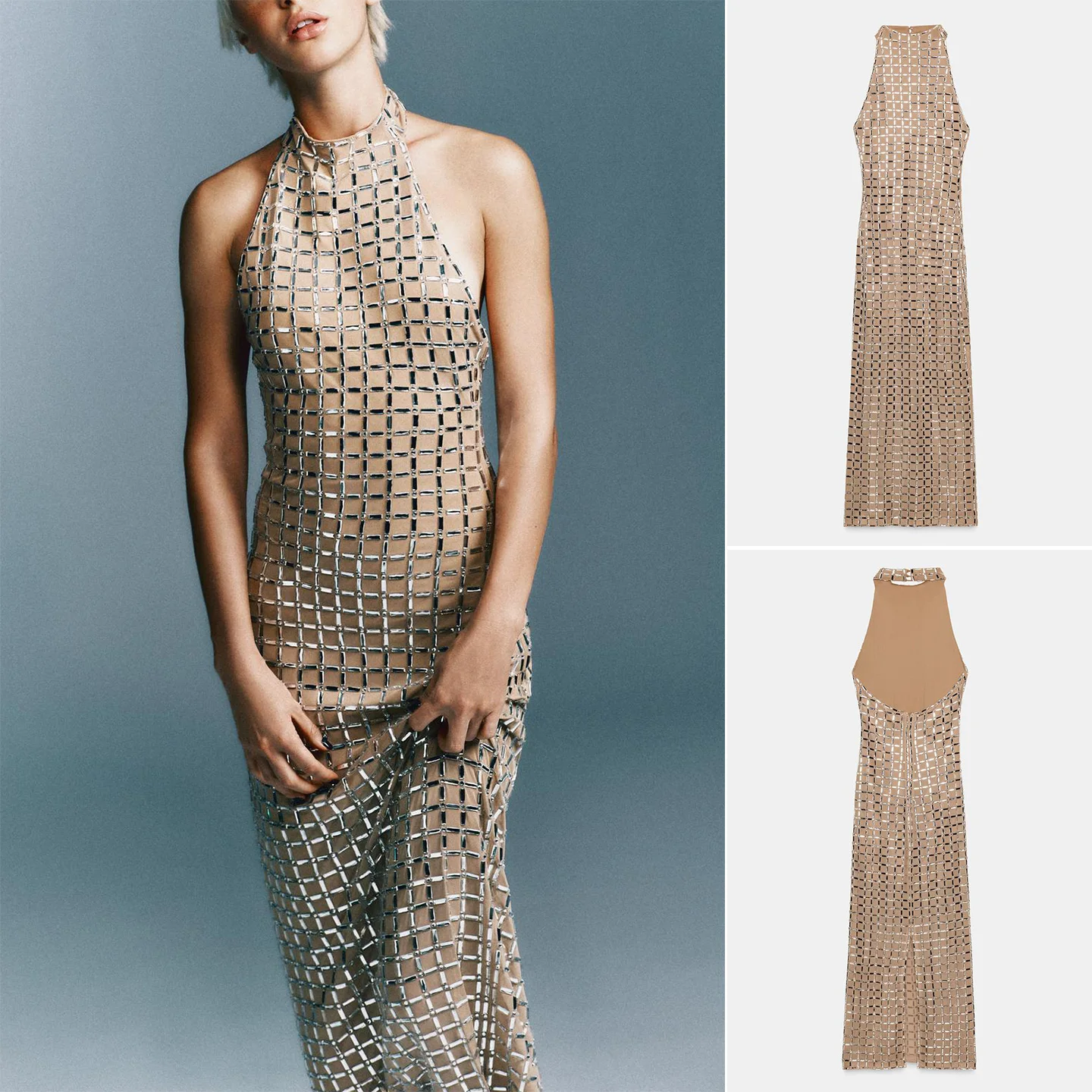 

Winter New Women's Holiday Sle Bright Sequin Embellied Me Ne Hanging Midi Dr Faionable Svel A-Line Dr