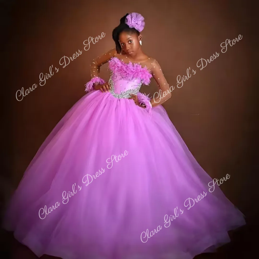 Aangepaste elegante bloemenmeisjesjurk met lange mouwen, vloerlengte, geschikt voor bruiloften, verjaardagsfeestjes, eerste communie en gala