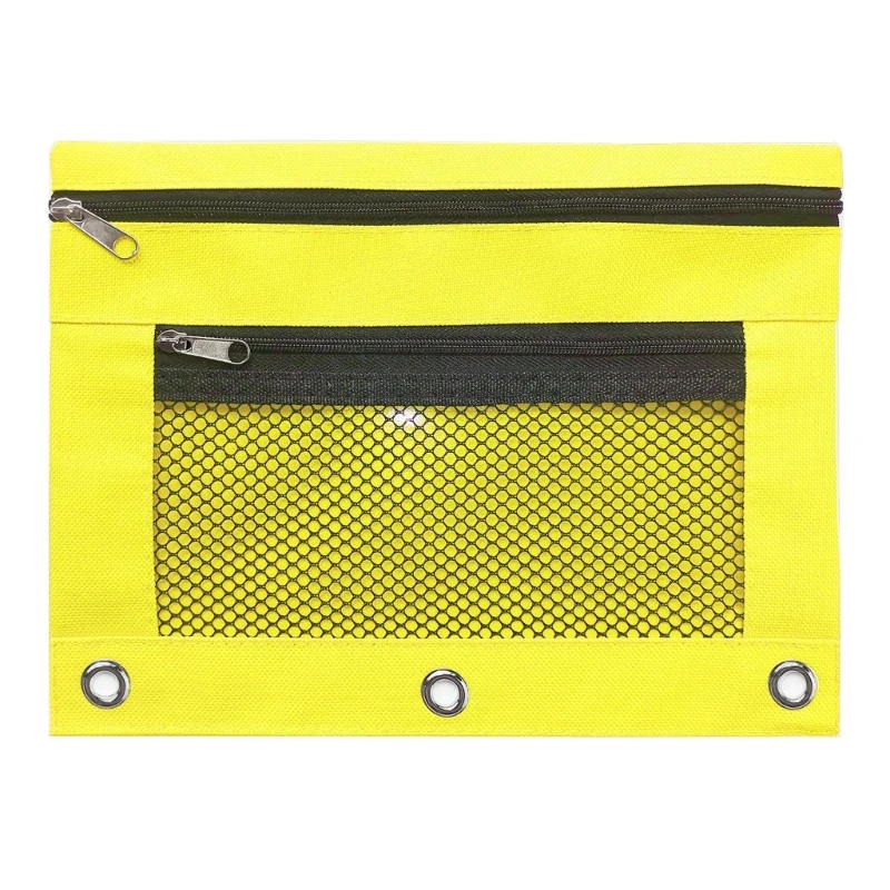 K1AA Estuche para lápices con cremallera capacidad, 2 piezas, bolsillos dobles, estuche para lápices con 3 anillos