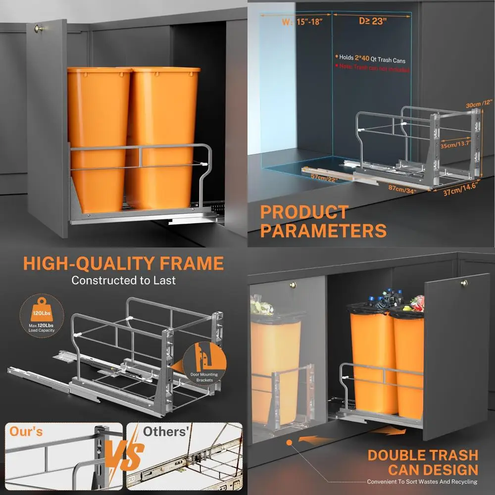 

Pull Out Trash Can Under Cabinet with Soft-Close Slides, Garbage Can Not Included, Cabinet Trash Can Pull Out Kit with Door