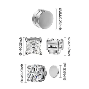 Strong magnetic ear clip crystal for men and women, non -piercing jewelry, punk, round zircon magnet, 3 pairs 12 Main Sales Strass Earring - №11