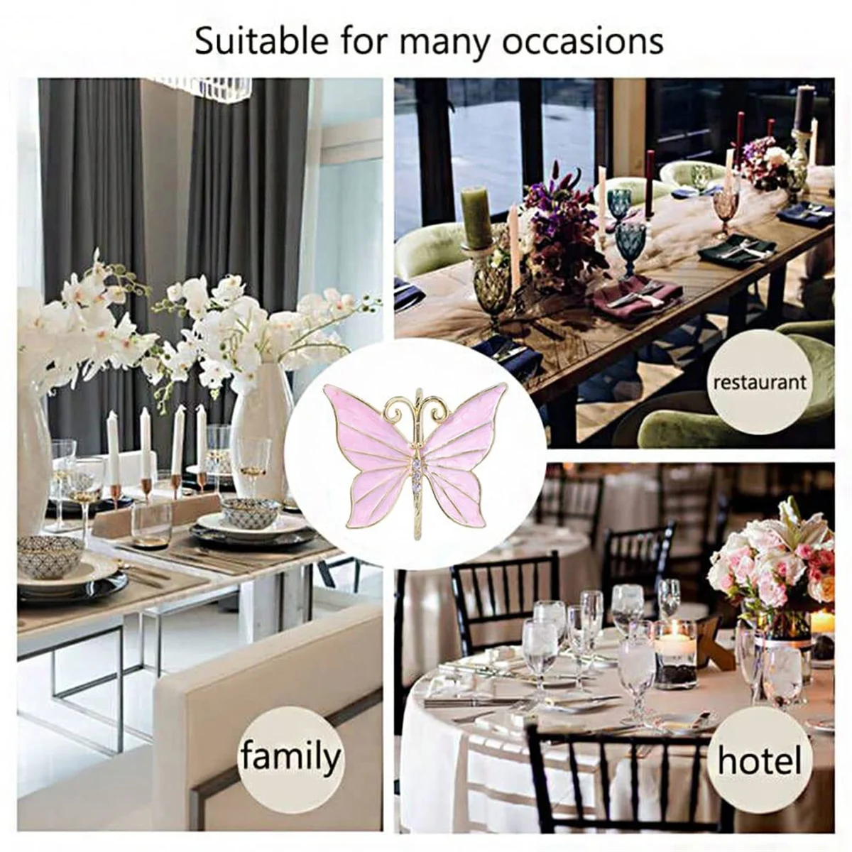 8PCS Flower Butterfly Napkin Ring Holder for Easter Wedding Party Family Gathering Napkin Cloth Ornament Decoration,C