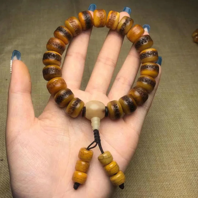 Natural Tibet Old Yak Skull Gabala Single Circle Handheld Rosary