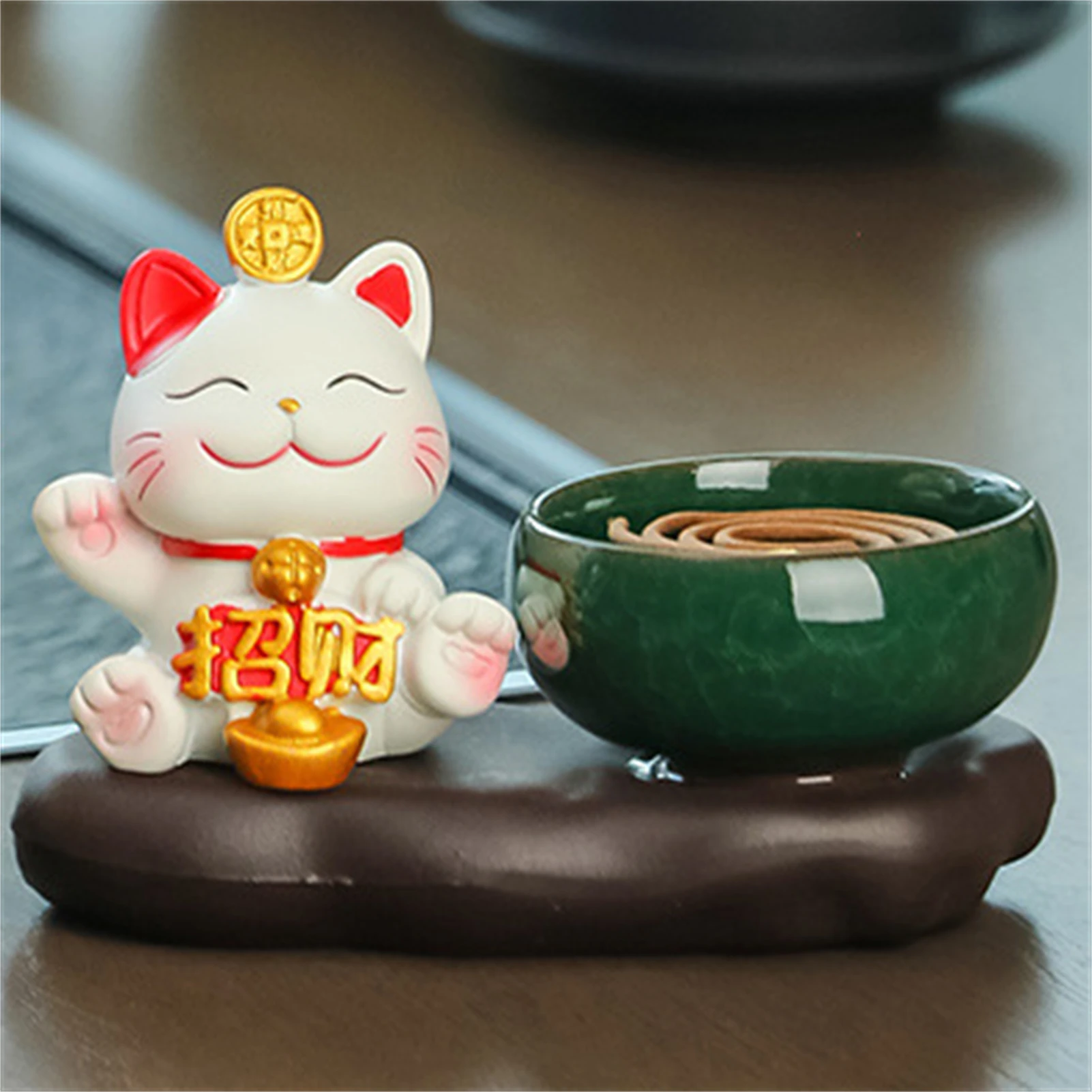 

Lucky Cat Incense Holder Retro Chinese Style Censer Indoor Incense Holder Zen for Home Office Yoga Aromatherapy Decoration