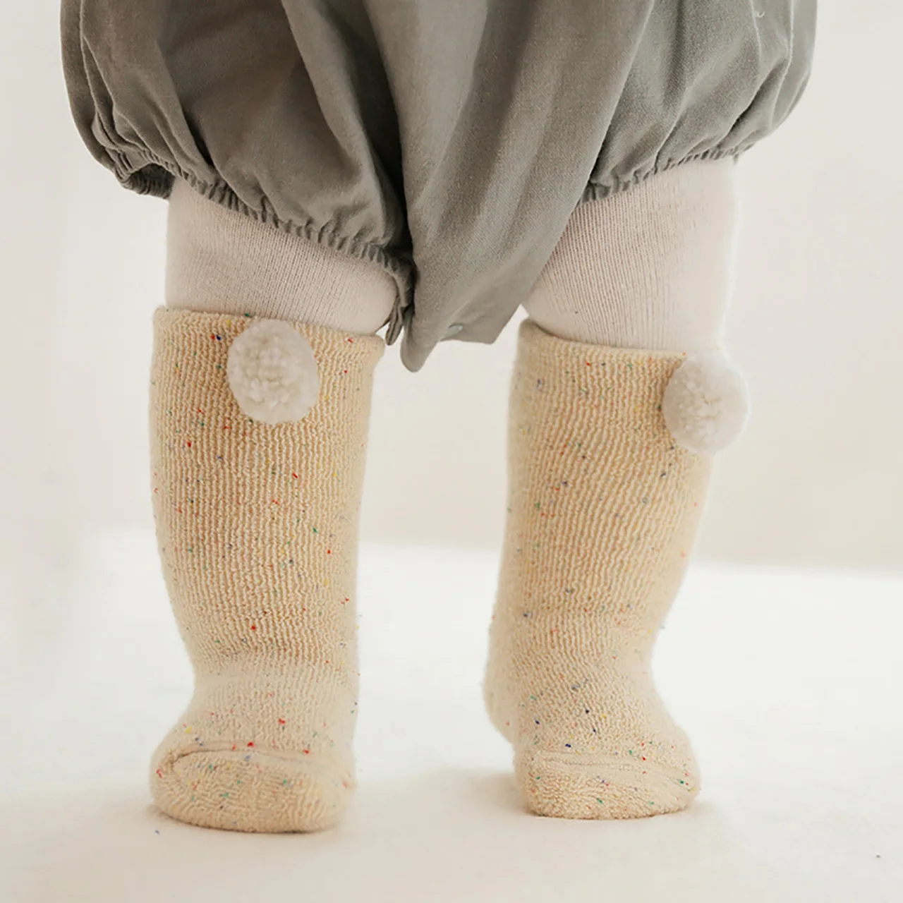 Winter Warm Newborn Plush Socks Thick Fleece-lined Toddler Calf Sock Cute Pom-Pom Baby Long Socks 0-6Month Kids Thermal Footwear