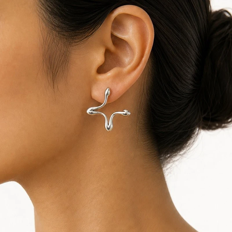 GANPUP Unregelmäßige Kreisförmige Creolen für Damen, Einfache Mode, Neuer Zarter Ohrschmuck, Geschenk für Party, Großhandel, Damenohrringe – Detail 4