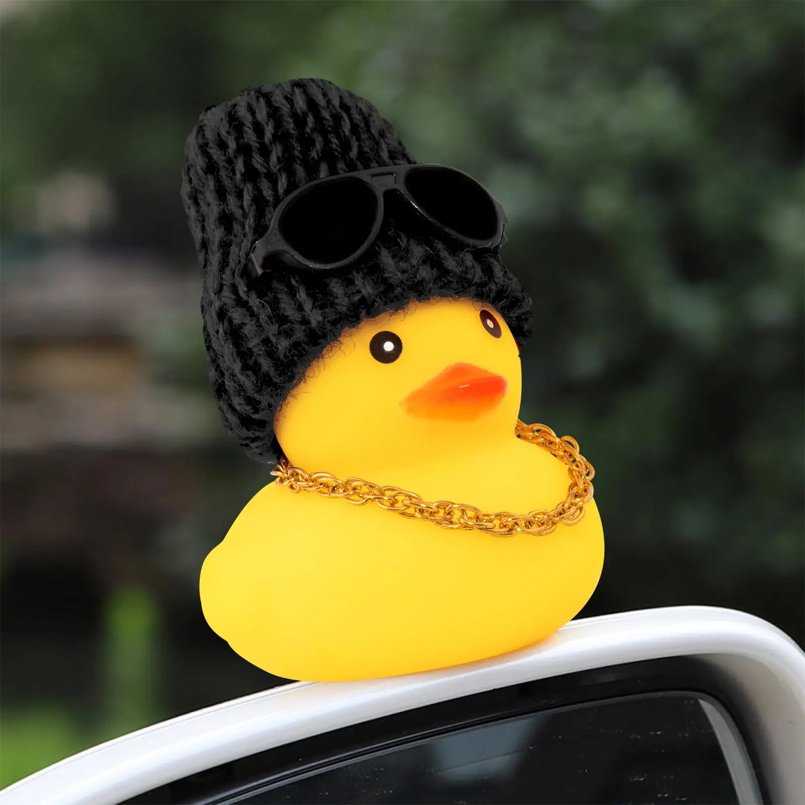 

Funny Rubber Duck Car Decor with Fashion Sunglasses, Gold Chain & Hat - Quirky Dashboard Accessory for Car Interior Decoration