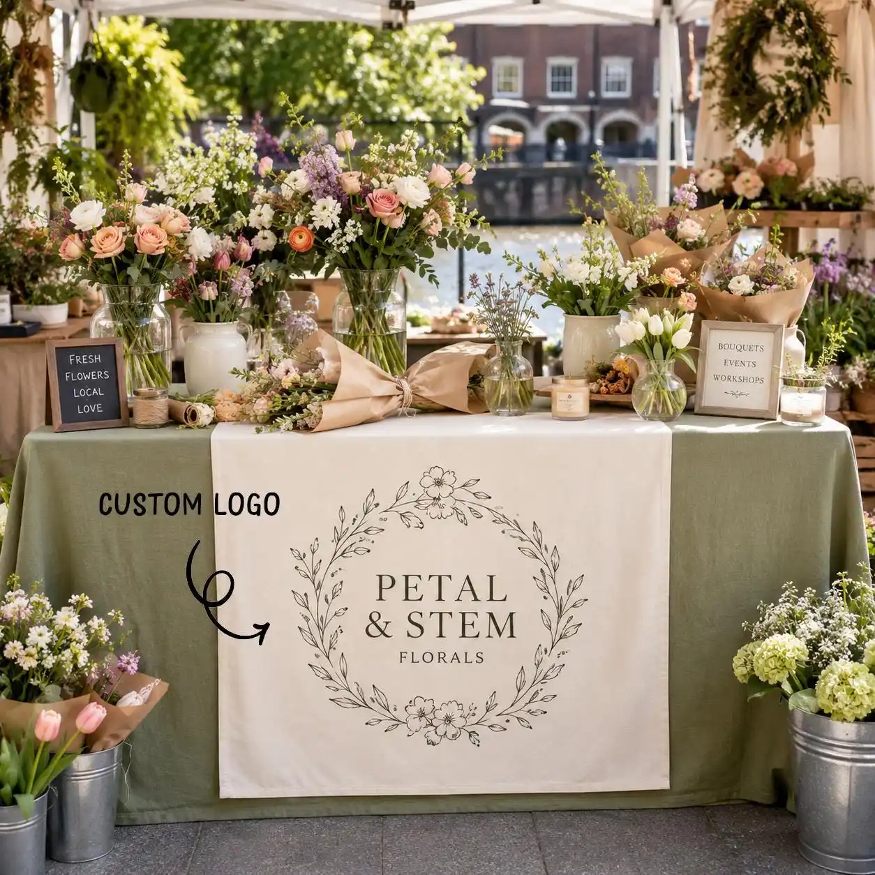 Custom Logo Table Runner | Polyester Banner for Vendor Booths, Craft Fairs & Market Displays | Personalized Business Table Sign