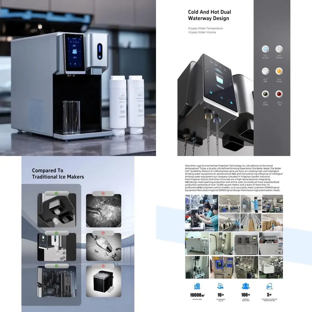 

Large Capacity Electric Desktop RO Water Dispenser (Home/Office/Hotel) Built-In Ice Maker Multi-Temp Hot/Cold Output