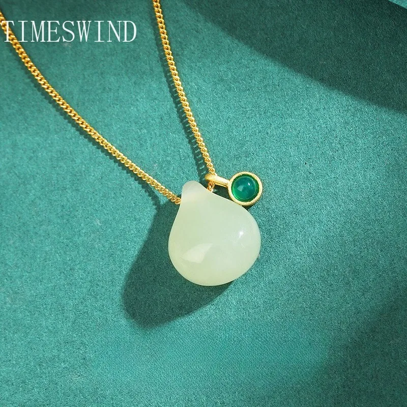 

TIMESWIND Natural White Authentic Jade Teardrop-shaped Green Bead Women S925 Necklace Fine Jewelry with Certificate