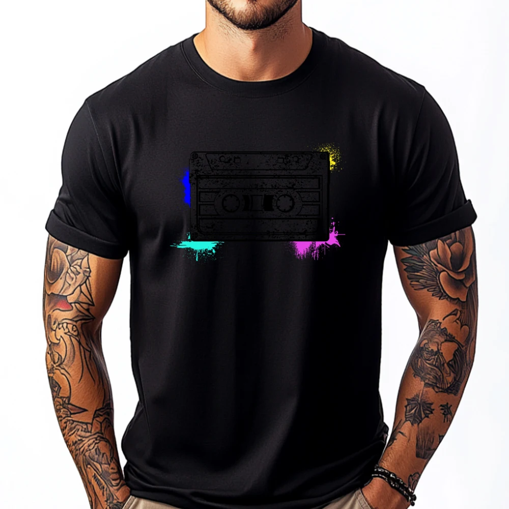 

Cassette Tape Color Spray Cassette Audio Tape Cassette Blank T Shirt 100℅ Cotton Fashionable and Trendy Clothes T Shirt for Men