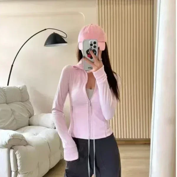 

Lemon Women Cropped Stand Neck Jacket Lightweight Breathable High Elastic Fitness Yoga Coat Tight utdoor Zip Sports Top