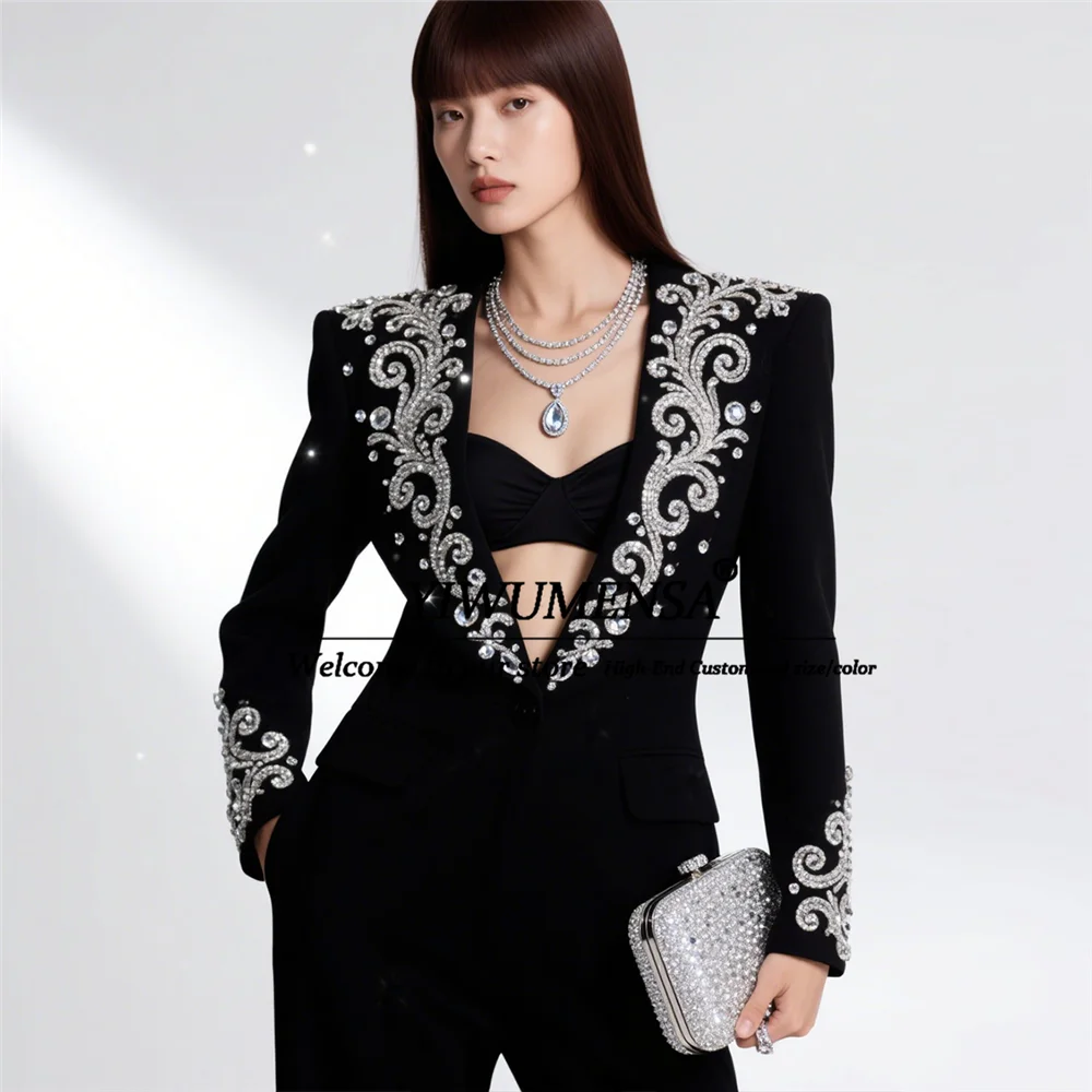 

Sparkly Diamond Beaded Women Suits For Wedding Single Breasted Jacket Pants 2 Pieces Mother Of Bride Dresses Customized Clothing