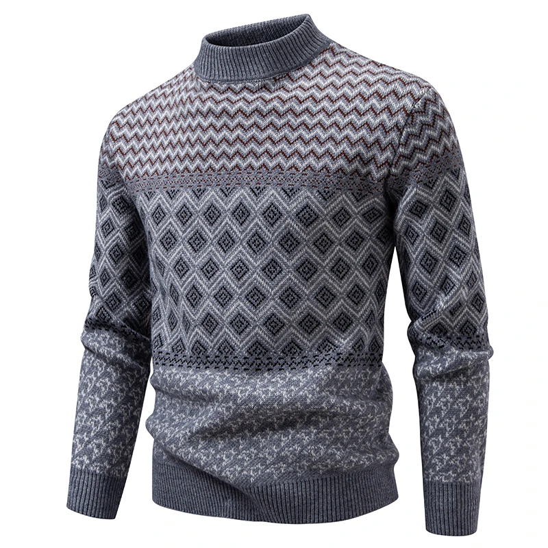 Suéteres para Hombre, jerséis cálidos con patrón geométrico de invierno, jerséis Vintage 2025, Jersey elástico ajustado para Hombre, suéter para Hombre, Tops de punto