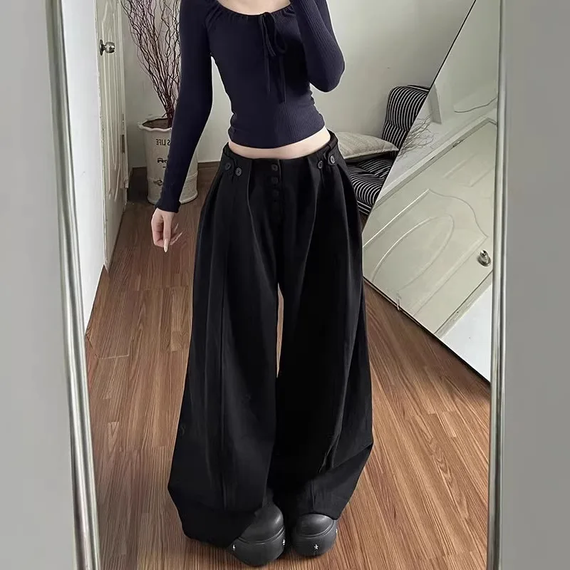 2026 New Spring Women's White Casual Wide Leg Pants Loose Lazy Straight Leg Trousers for Petite Girls