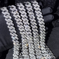 14mm Iced Out  Prong Cuban Link Chain Necklace for Men Women 2 Row Rhinestone Paved Miami Rhombus Hip Hop Jewelry Wholesale