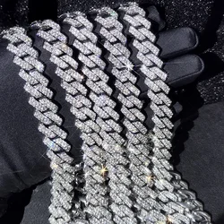 14mm Iced Out  Prong Cuban Link Chain Necklace for Men Women 2 Row Rhinestone Paved Miami Rhombus Hip Hop Jewelry Wholesale